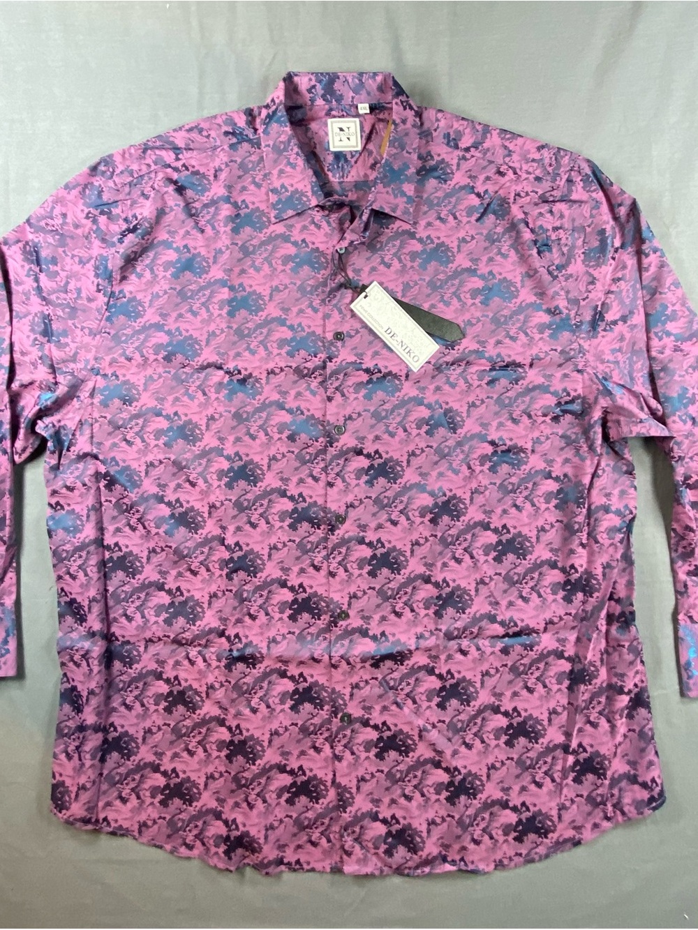 De - Niko Men's Pink Patterned Long-Sleeve Button-Up Shirt 4XL